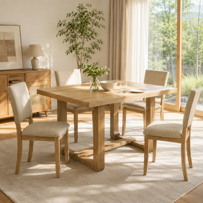 5-Piece Wood Dining Table Set, Rectangular Dining Table and 4 High Back Upholstered Chair, Kitchen Table Set for Dining Room