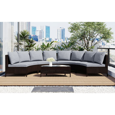 5 Pieces Brown PE Rattan Wicker Sofa Set Outdoor Patio Sectional Furniture Set, Patio Set, Outdoor Sofa Set, Conversation Set -  Ebern Designs, F8869059F604472791A5FF7A5E9CA0D8