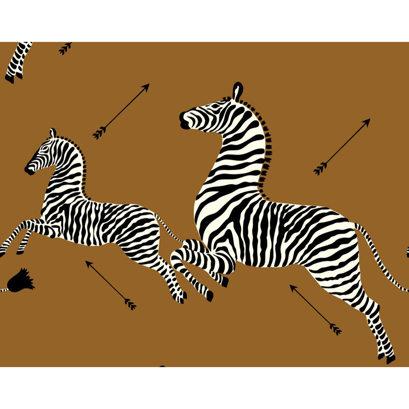 Zebras Animal Print Vinyl Wallpaper Roll, Safari Brown