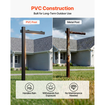 Real Estate Sign Post, 6 ft Tall, PVC Realtor Yard Sign Holder with 36 in Arm Holds up to 24 in, Easy to Install, Wind-Resistant, Yard, Road, Outdoor, Black (No Signs)