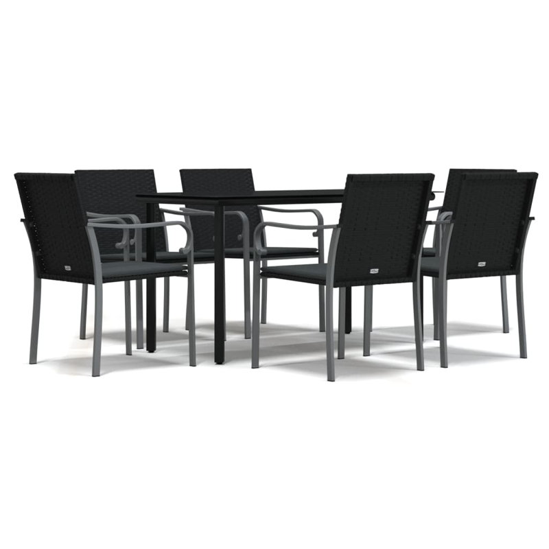 Ensemble repas rectangulaire avec coussins Cecely, Blanc, Noir, 6