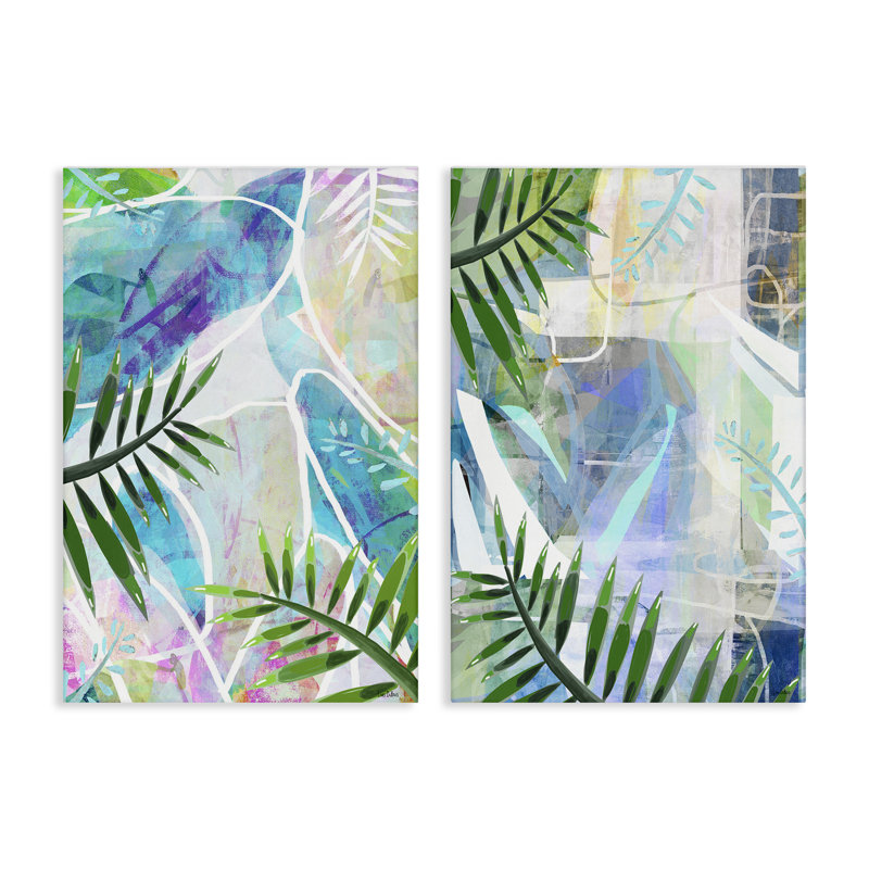 Ensemble de 2 toiles abstraites en forme de palmier pastel abstrait par Lori Dubois, H 48 po x l 32 po