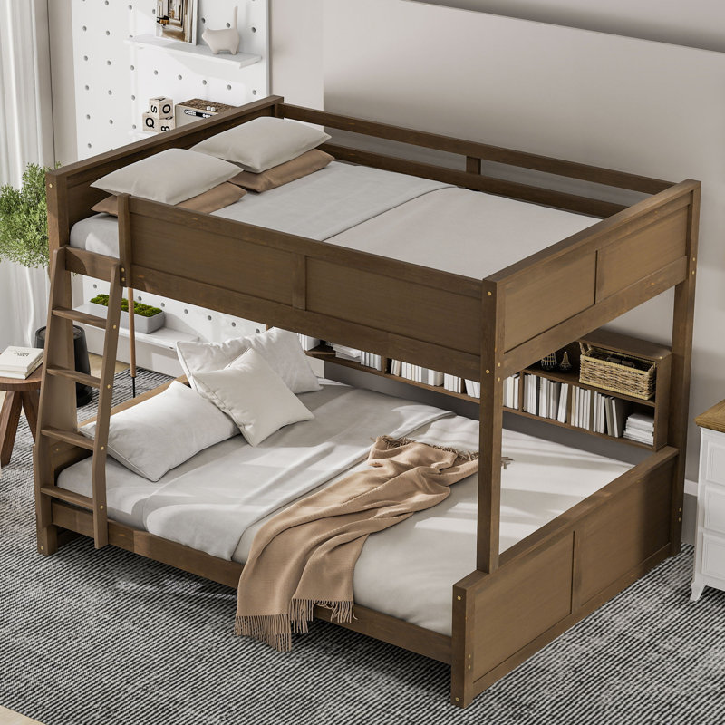 Bunk Bed With Storage, Wood, Full XL Over Queen