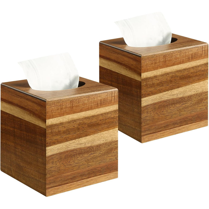 2 Pack Wooden Tissue Box Cover Square