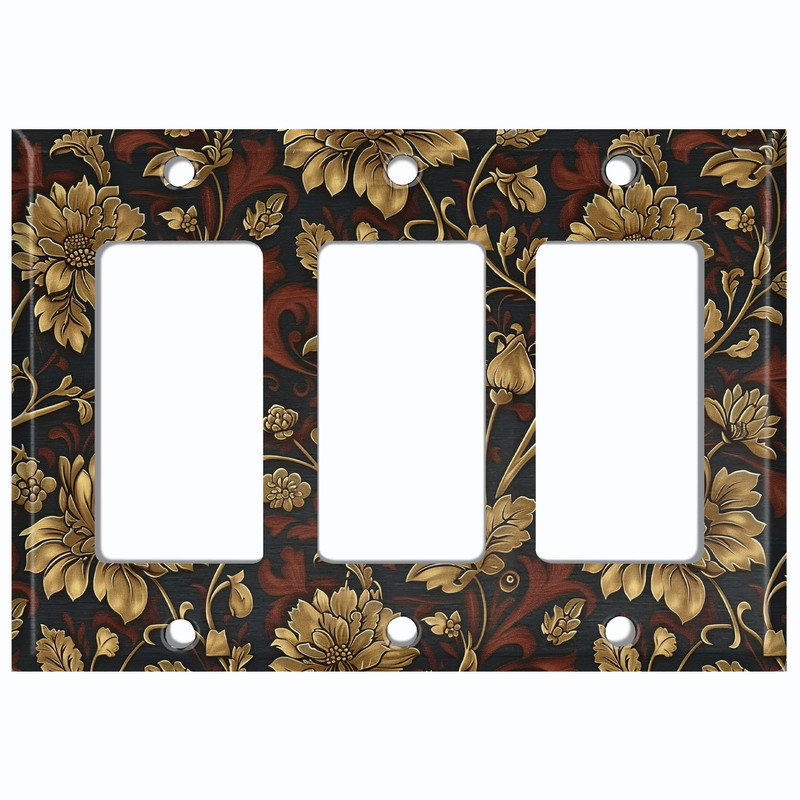 Couvercle de plaque d'interrupteur en métal; Fauteuil à bascule GFI de taille 3 US - image imprimée d'un élégant motif floral damassé