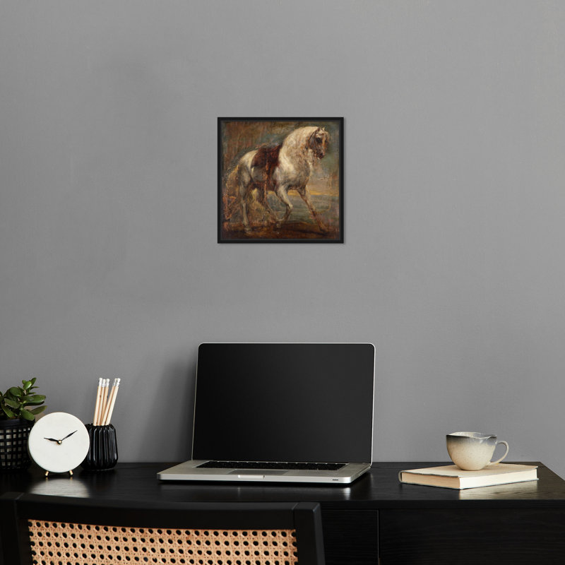 «Van Dyck A Grey Horse Manly Cowboy» par Notoriart, Cadre noir, H 13 po x l 13 po