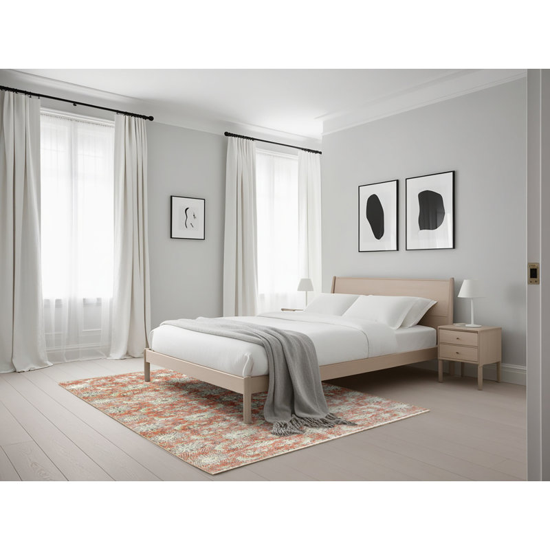Tapis gris/beige/rouge traditionnel, Rond 5 pi
