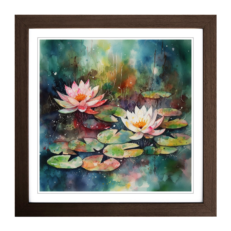 Water Lily Pond Splatter Art No.1 - Framed Print, Walnut