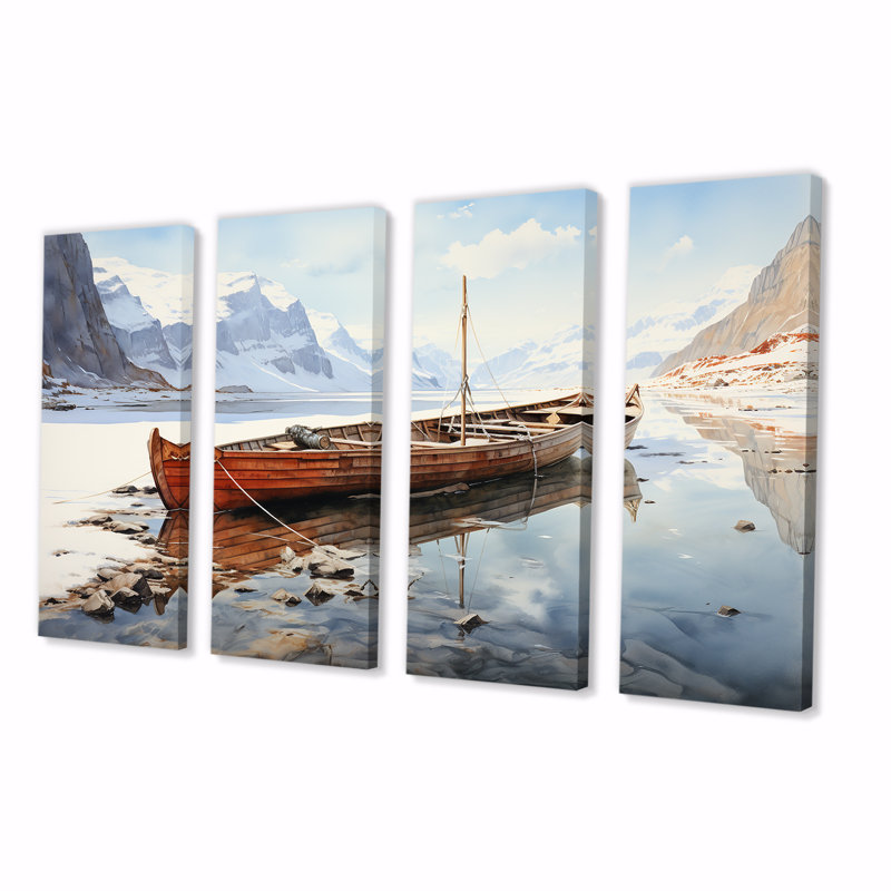 Ensemble de 4 décorations murales rouges et blanches «Tranquility III - Minimalisme», H 28 po x l 48 po