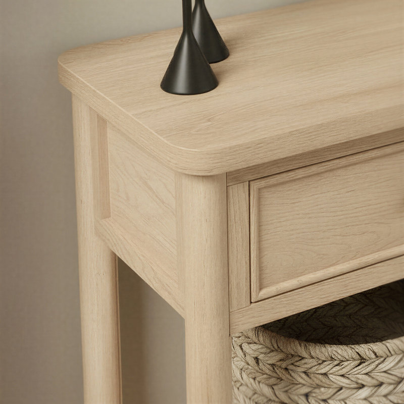 Modern Entry Table with Drawer Storage, Coastal Oak
