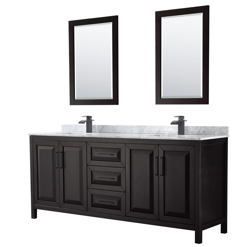 Daria 72" Double Bathroom Vanity Set with Mirror, Dark Gray, Polished Chrome, 80"
