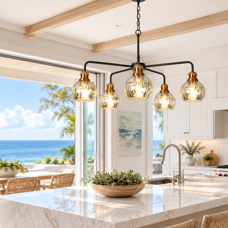 5-Light Modern Dimmable Mercury Glass Chandelier