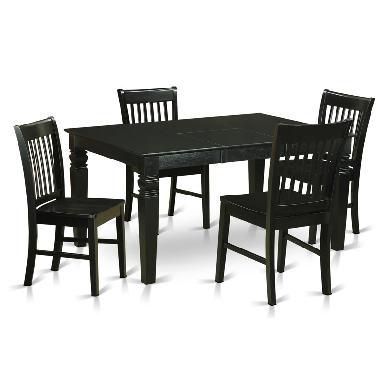 5 Piece Kitchen Table Set for 4 Includes a Rectangle Dining Room Table with Butterfly Leaf and 4 Solid Wood Seat Chairs, Black