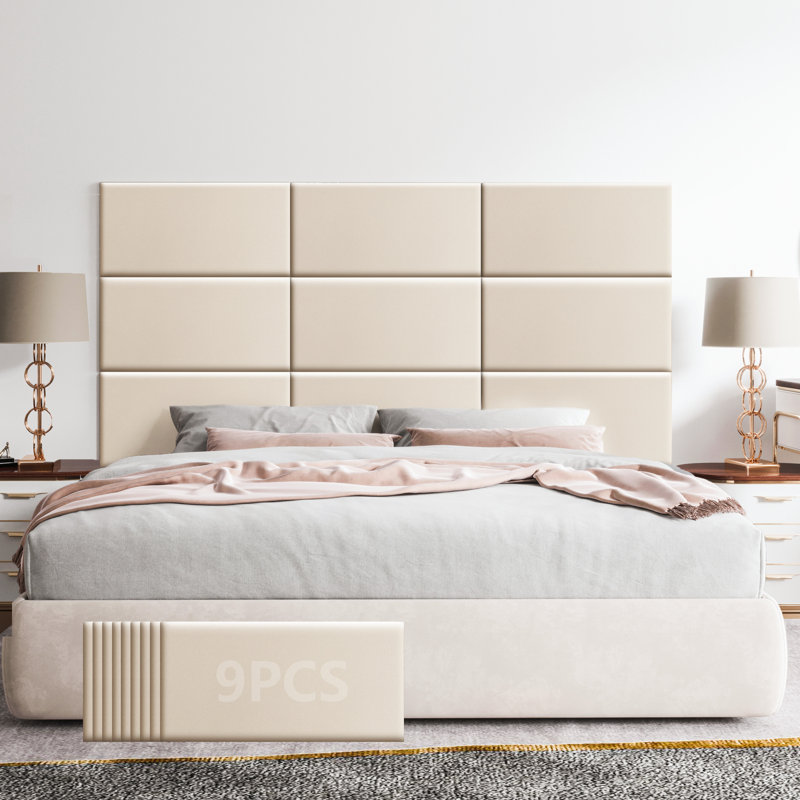 Faux Leather Peel Stick Wall Panels, Beige, 30cm H x 60cm W