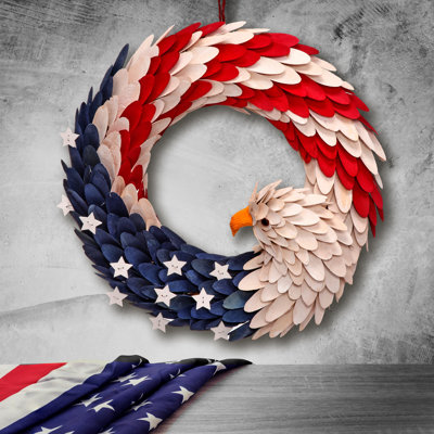 15" Woodchip American Eagle Flag Wreath