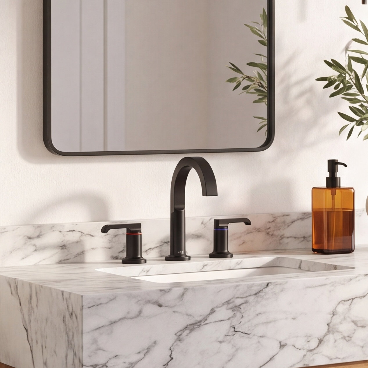 Tetra 3-Hole Widespread Bathroom Faucet, Matte Black