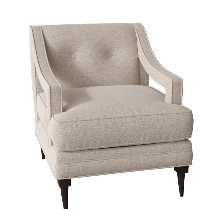 Perry Sunbrella® Boucle Tufted Armchair, Elise Linen, American Walnut