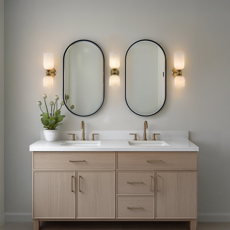 Vintage Brass 2-light Wall Sconce With Milky Glass Shades Dimmable Vanity For Bathroom Or Hallway