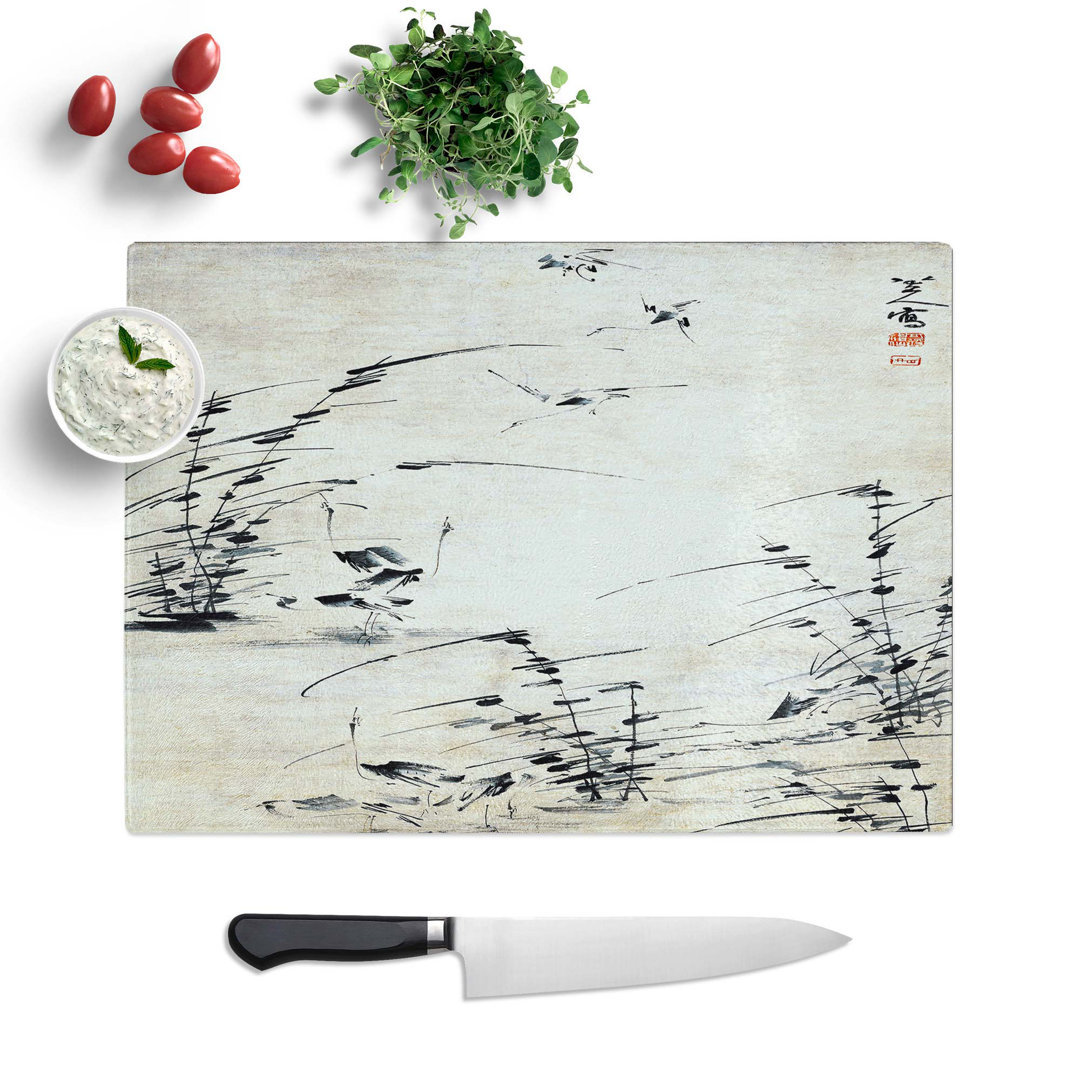 Tempered Glass Twelve Egrets by Bada Shanren Chopping Board