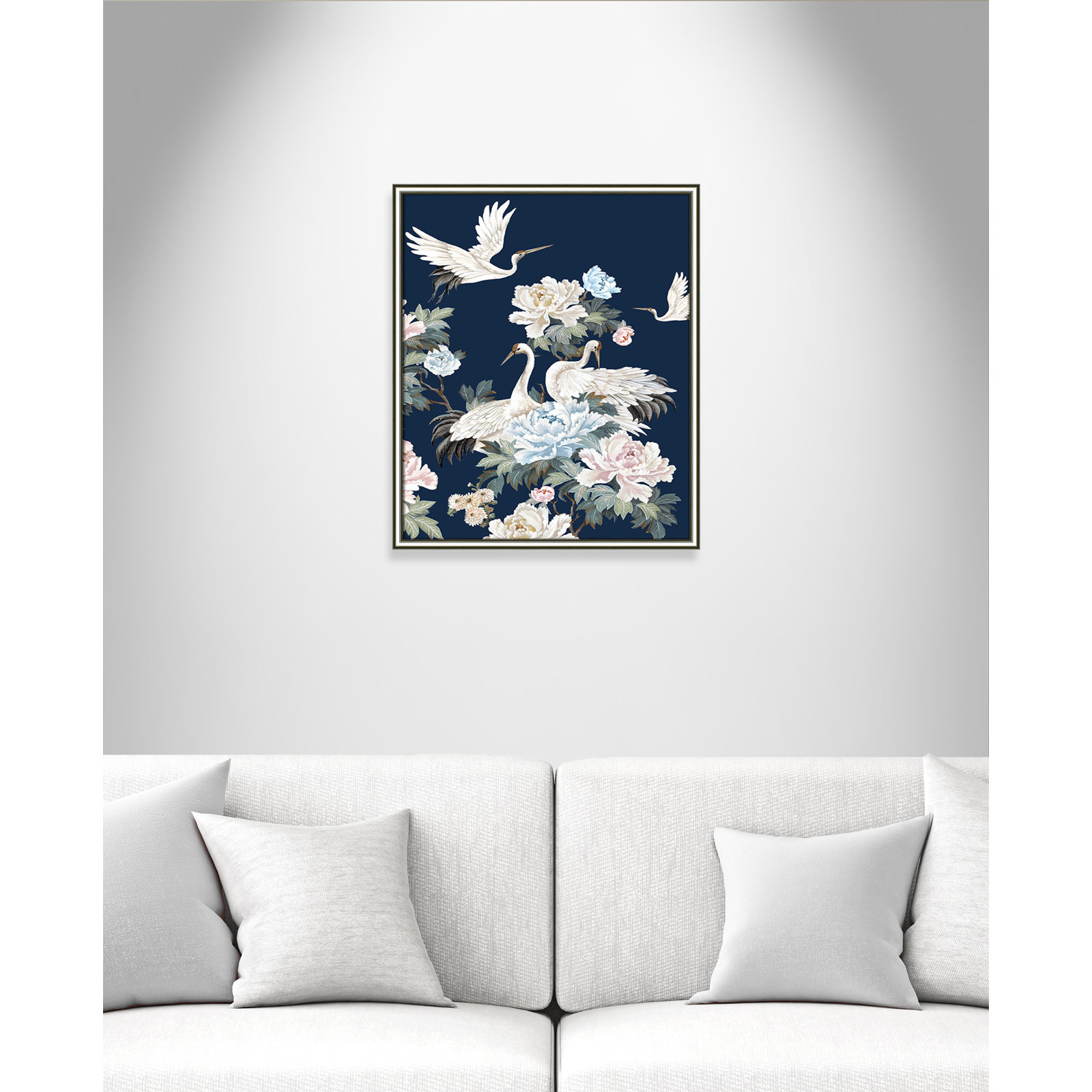 Danbury "Pearly White Cranes II" Painting, 26.75" H x 22.75" W x 0.88" D, Silver