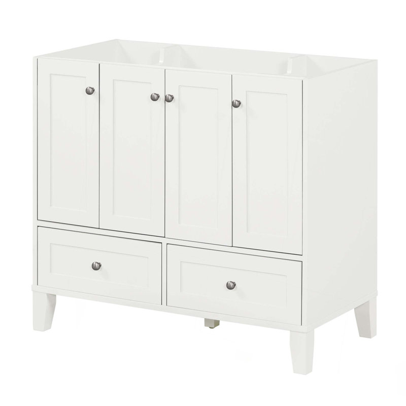 Meuble-lavabo de 36 po sans comptoir, armoire de rangement en bois massif seulement, meuble-lavabo autoportant avec 4 portes à fermeture douce et 2 tiroirs