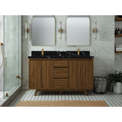 Madison Teak 60"" Double Bathroom Vanity Set -  Willow Collections, MDS_TK_DNT_CA_BK_60D