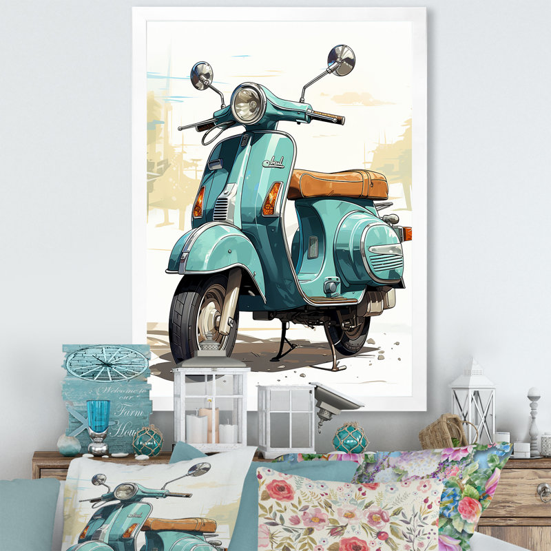 Calita Scooter Retro Rider II - Imprimé, H 20 po x l 12 po x P 1 po, Cadre photo blanc