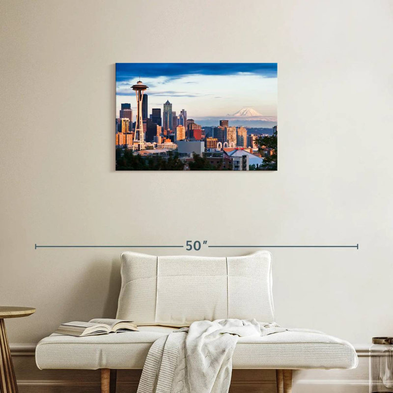 Skyline de Sirci Seattle et Mont Rainier, H 20 po x l 30 po