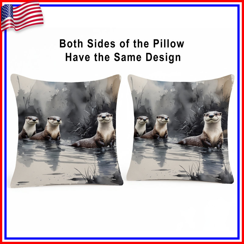Coussins Otters In River, 16 x 16 pouces