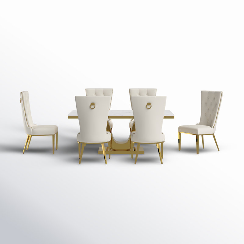 Ensemble de salle à manger Bankhead, Crème / doré, 7