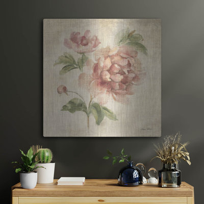 Art mural en métal Winston Porter «Coral Rose On Antique Linen» par Cheri Blum