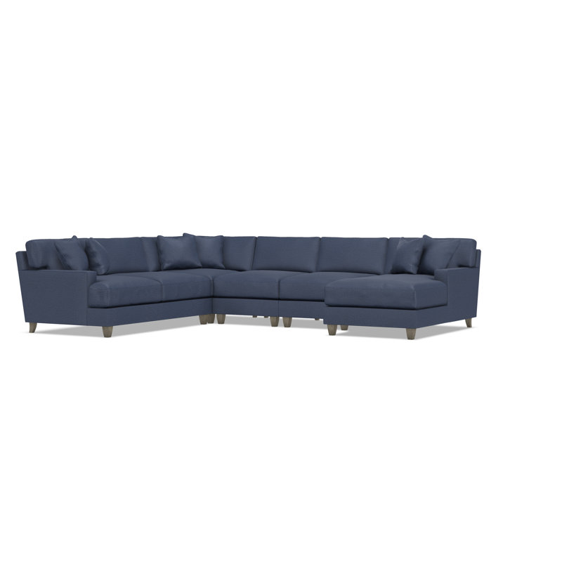 Mila 6-Piece Fabric Sectional, Right Hand Facing, 33.5" H x 137" W x 107" D, Blue Polyester