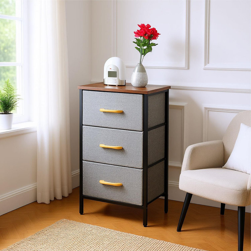 40cm W Metal Bedside Table, Brown/Grey