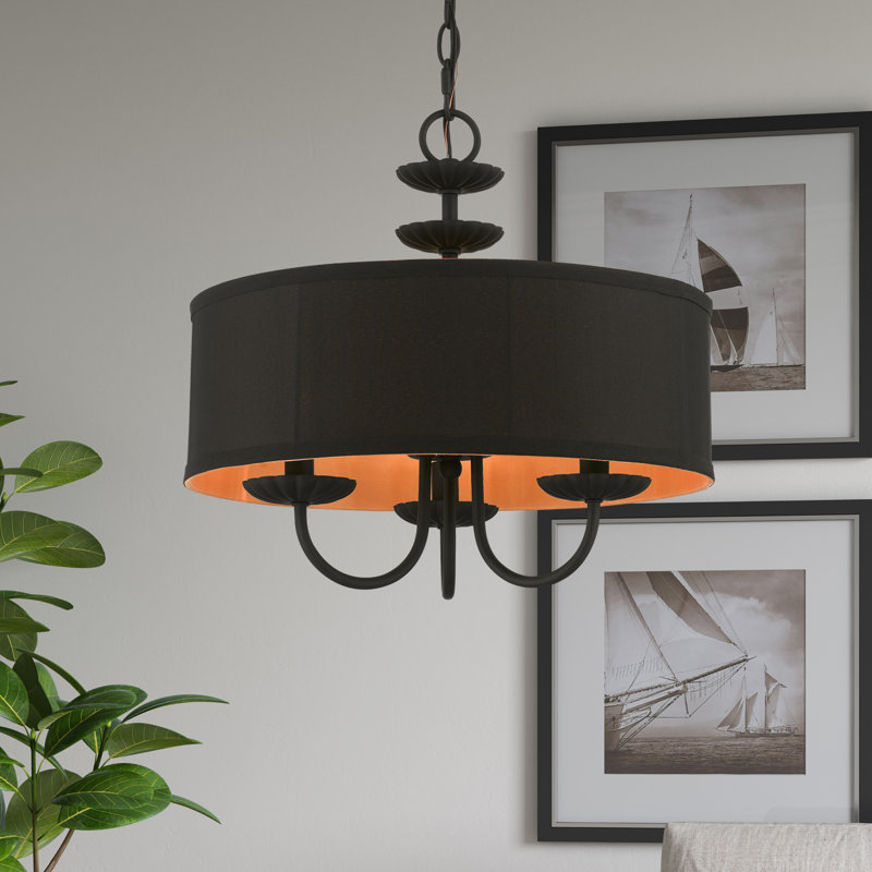 Lustre tambour à 3 lumières Lampert, Noir / Orange