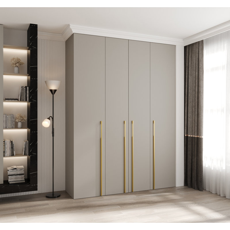 4 Door Manufactured Wood Wardrobe, cashmere + handles: gold, 245,5 H x 180 W x 50 D