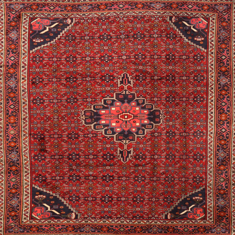 Tapis traditionnel rouge / rose clair / noir Doher, Rond 5 pi