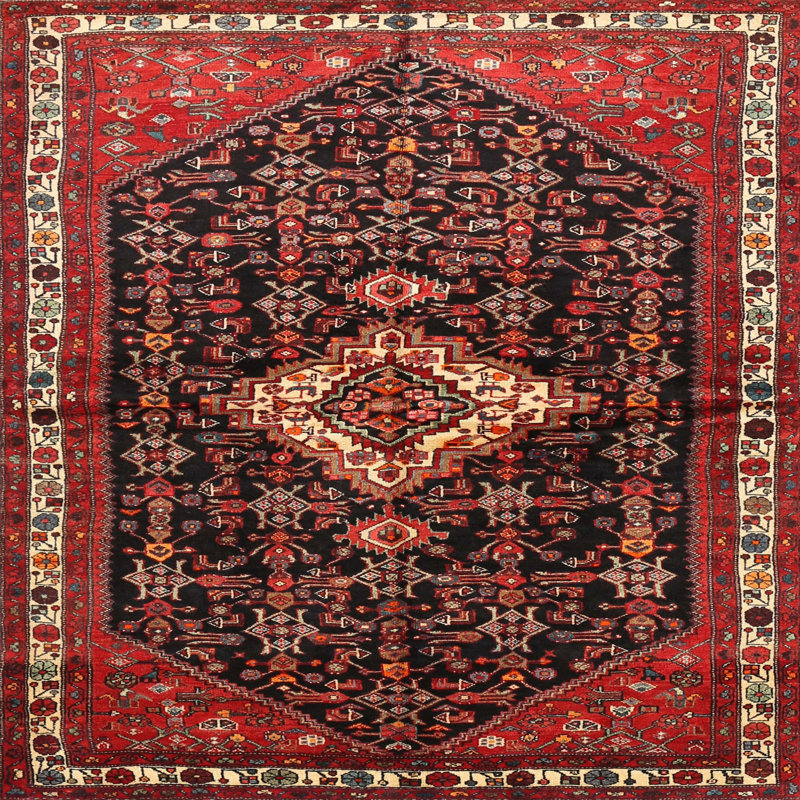 Tapis à motif oriental rouge / noir, Carré 4 pi