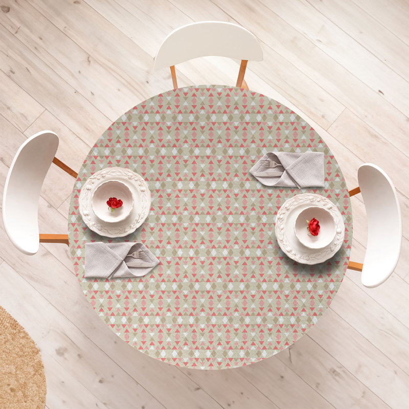 Ebern Designs Ethnic Fitted Round Tablecloth Diameter Grey Yellow Blush, 67.72" Round