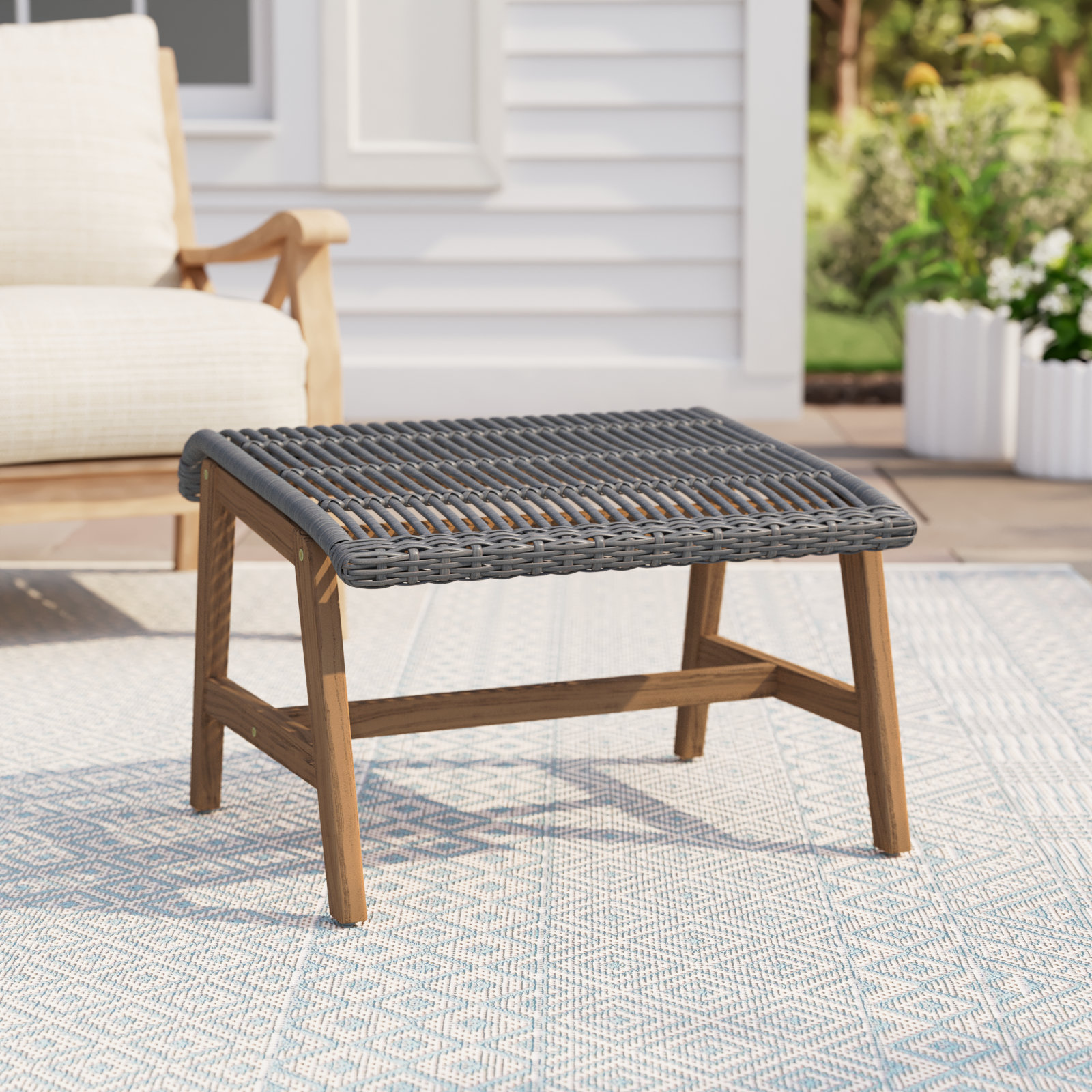 Anyston Teak Patio Footstool, Dark Grey