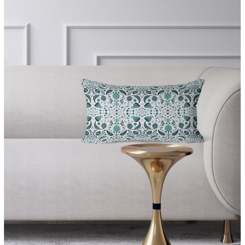 Flowering Meadows  Rectangular Throw Pillow, White/Green