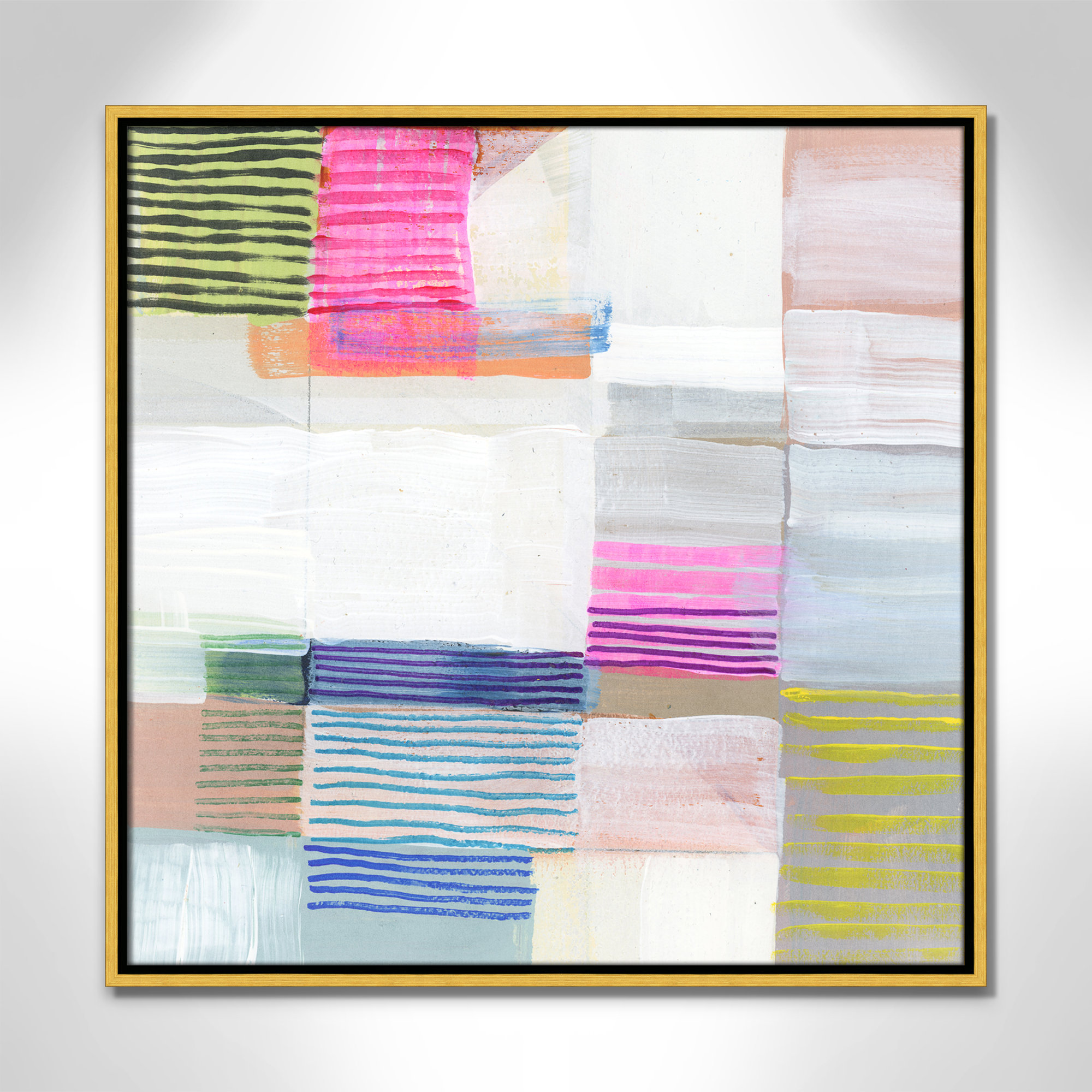 Bright Net II by Cartissi - Floater Frame Painting on Canvas, Gold Framed, 25.5" H x 25.5" W x 2" D