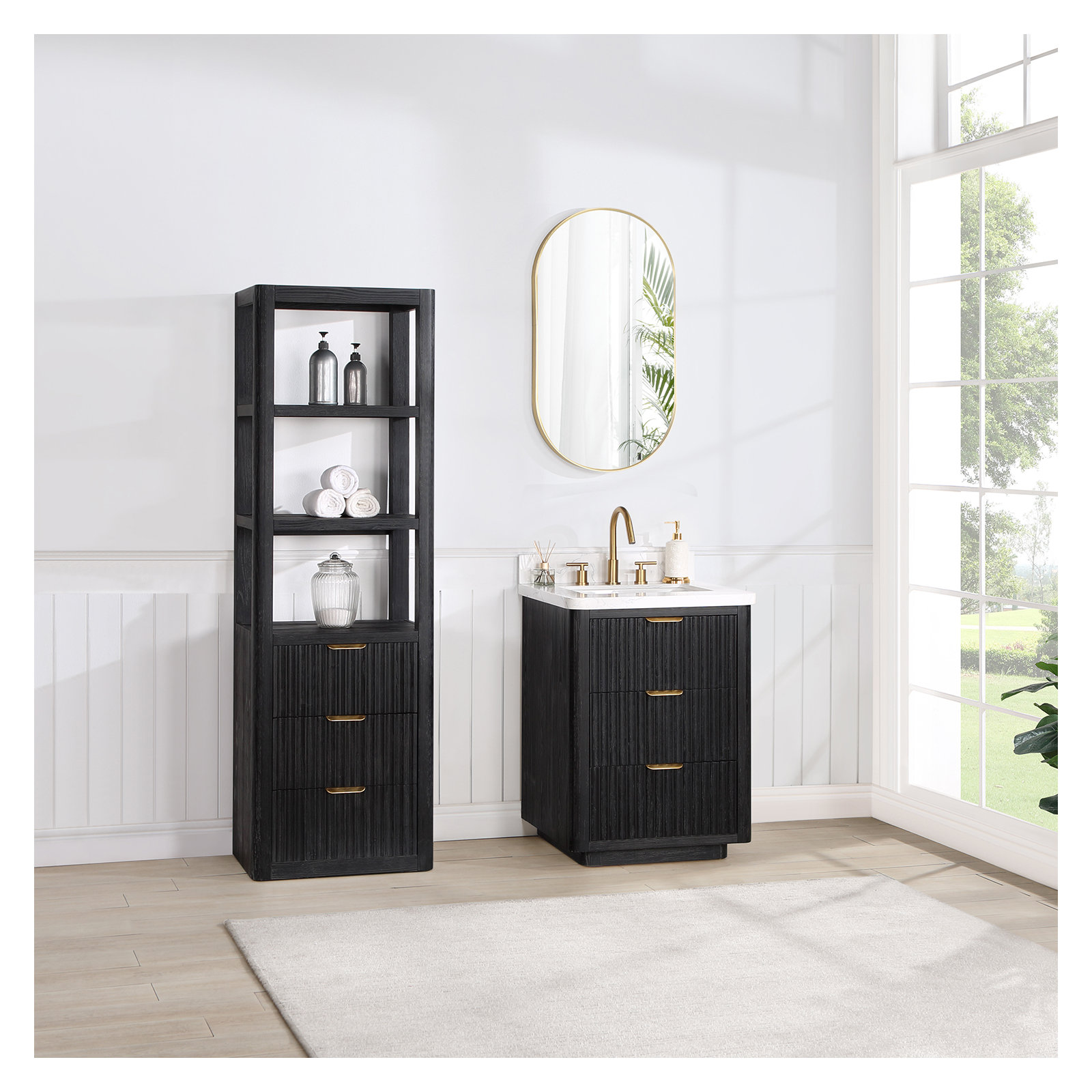 Adela Solid Wood Linen Cabinet, Black