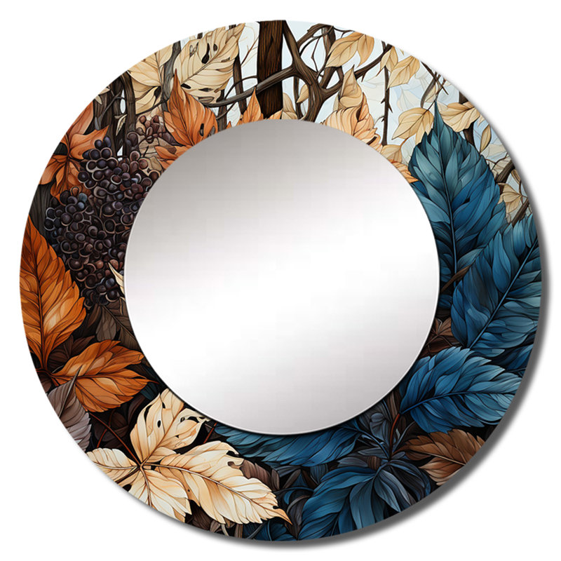 Sayquan Leaves Autumn Sunlight Harmony III - miroir décoratif à feuilles, miroir mural rond traditionnel, impression d'art en métal