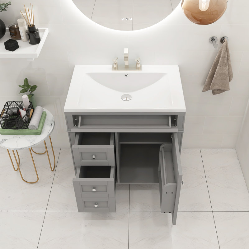 Meuble-lavabo simple 30 po avec comptoir en céramique Sharidan, Gris