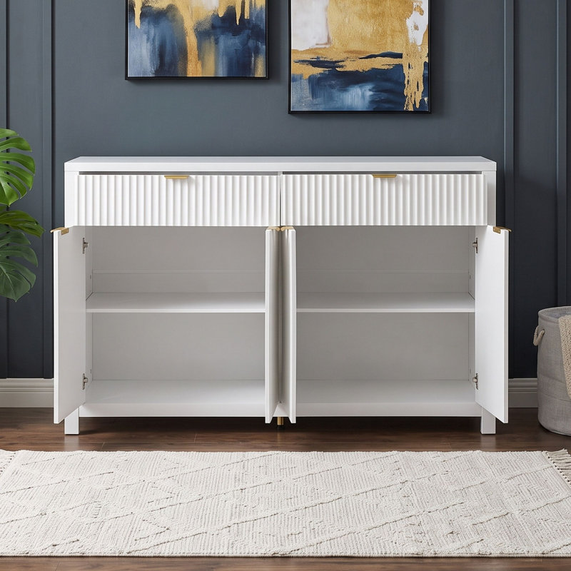 Buffet multifonctionnel avec tablettes et tiroirs réglables, portes, Blanc