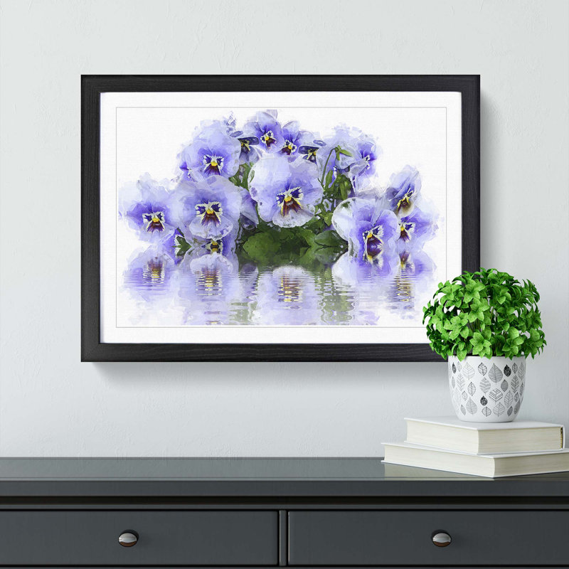 Lilac Pansy Flowers in Abstract - Picture Frame Painting Print, 27cm H x 36cm W x 2cm D, Black Framed