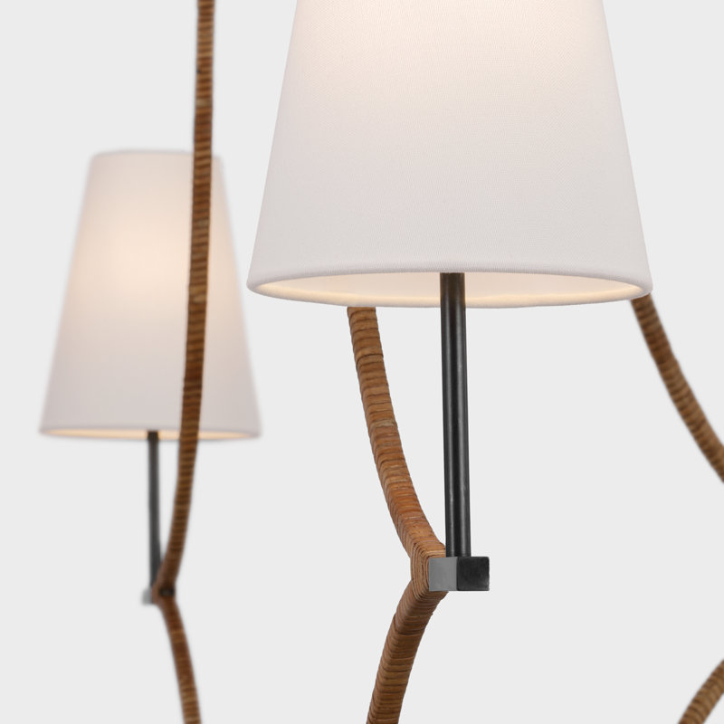 Biscayne 6 - Light Chandelier, Bronze/Natural Rattan, 42.75" H x 45.75" W x 45.75" D