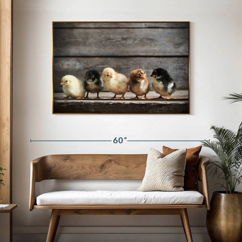 Rangée de poussins, 46 po x 31 po, Cadre flottant doré