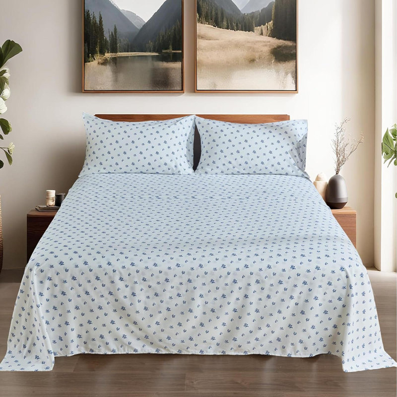 Floral Sheets Queen, Bleu géométrique