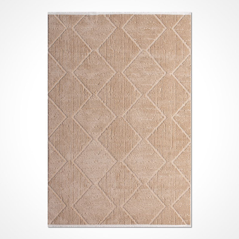 Modern/Abstract Tan Machine Washable Non-Slip Area Rug, Rectangle 2'7 x 5'